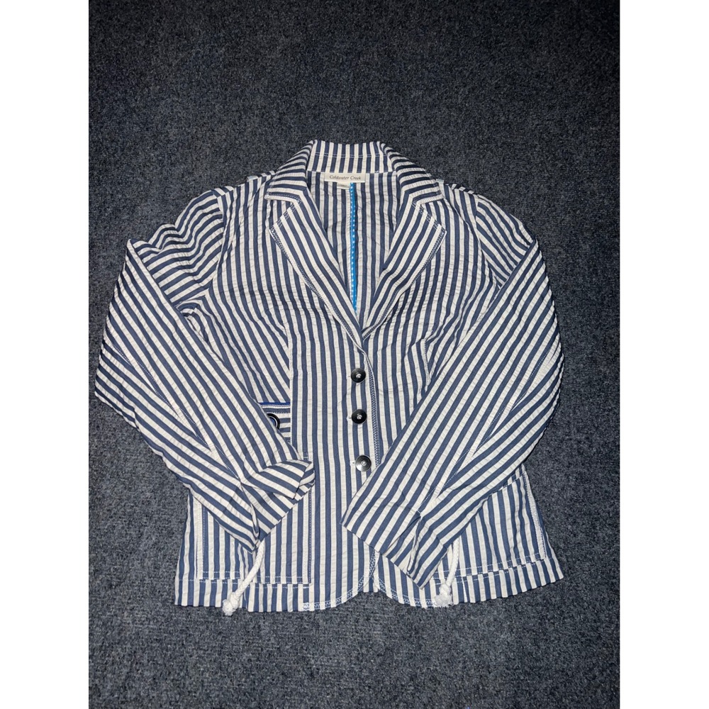 Coldwater Creek Blue White Striped Seersucker Blazer Jacket P4 Nautical Cotton